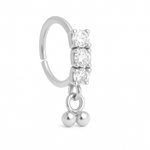 3 Stone Silver Ball Dangle Nose Ring For a Pierced Nose
