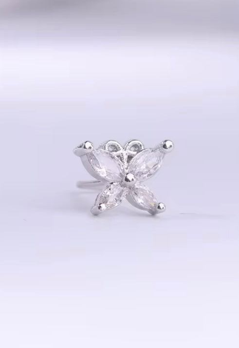 Silver Butterfly Stud Nose Ring for pierced nose
