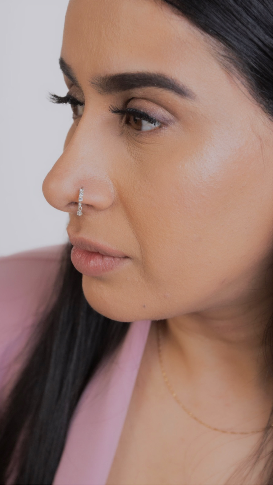3 Stone Silver Dangle Nose Ring For a Pierced Nose