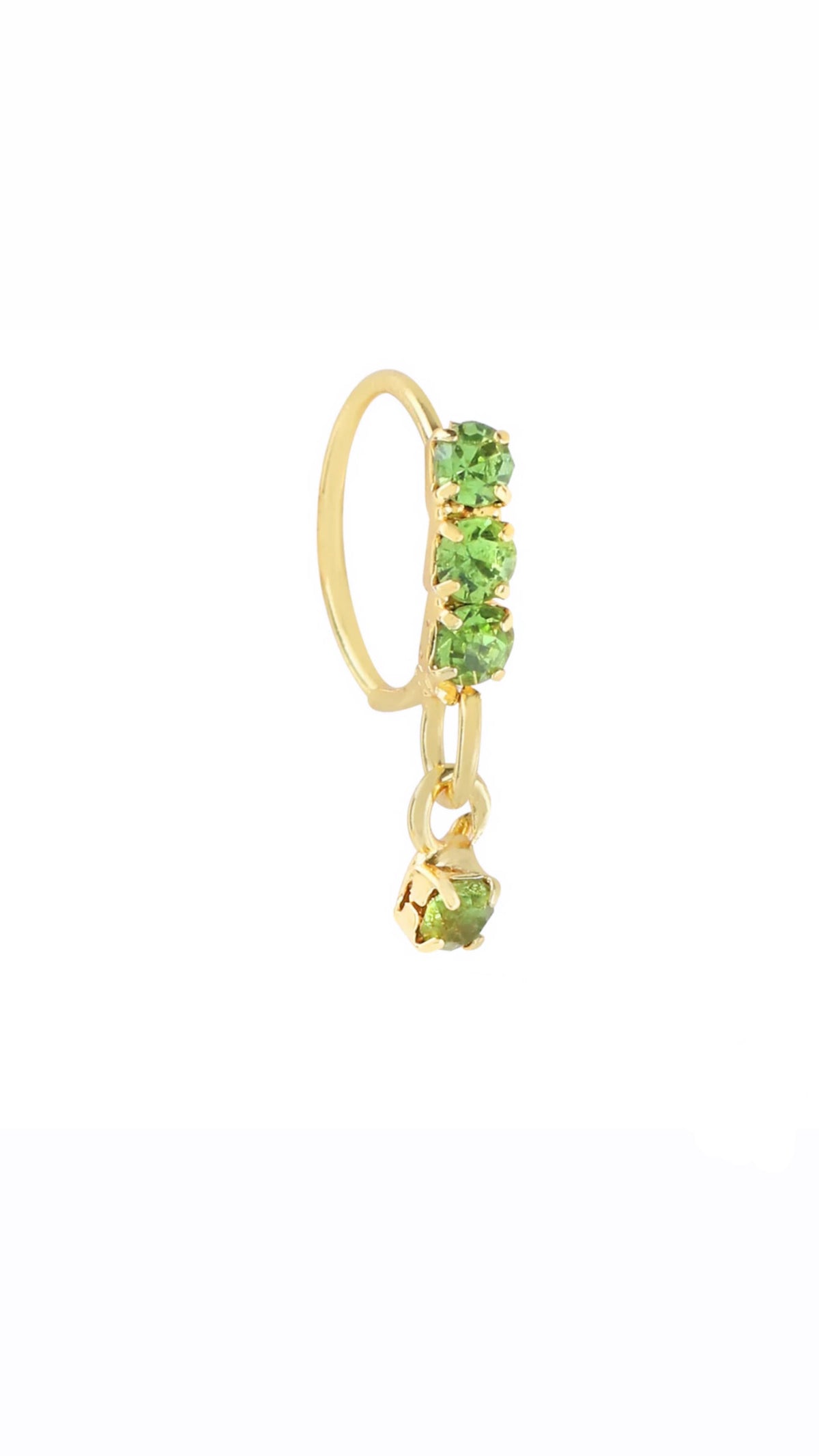 Green Thick 3 Stone Gold Dangle Nose Ring For a Pierced Nose