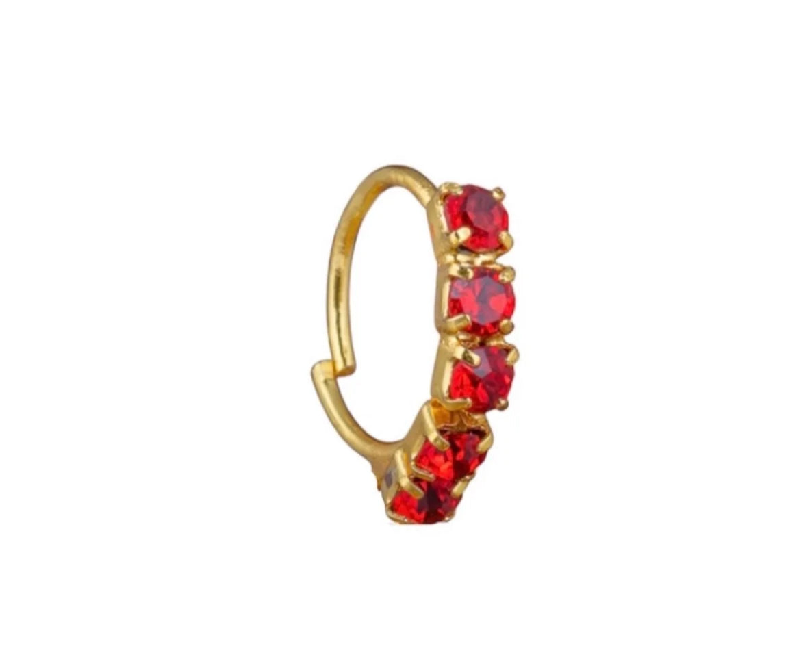 5 Stone Red Gold Nose Ring For Non Pierced And Pierced Nose