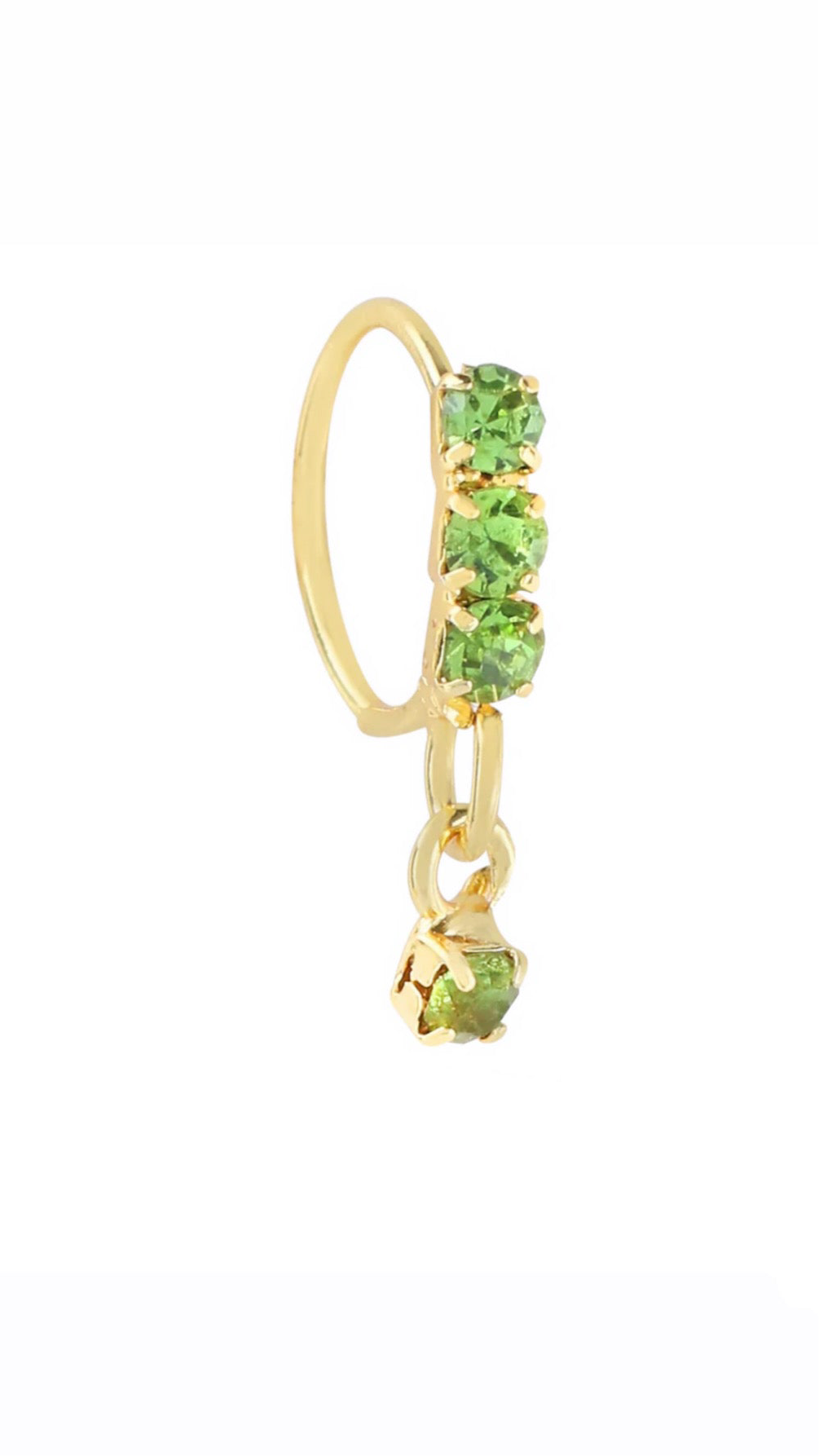 Green Thick 3 Stone Gold Dangle Nose Ring For a Pierced Nose