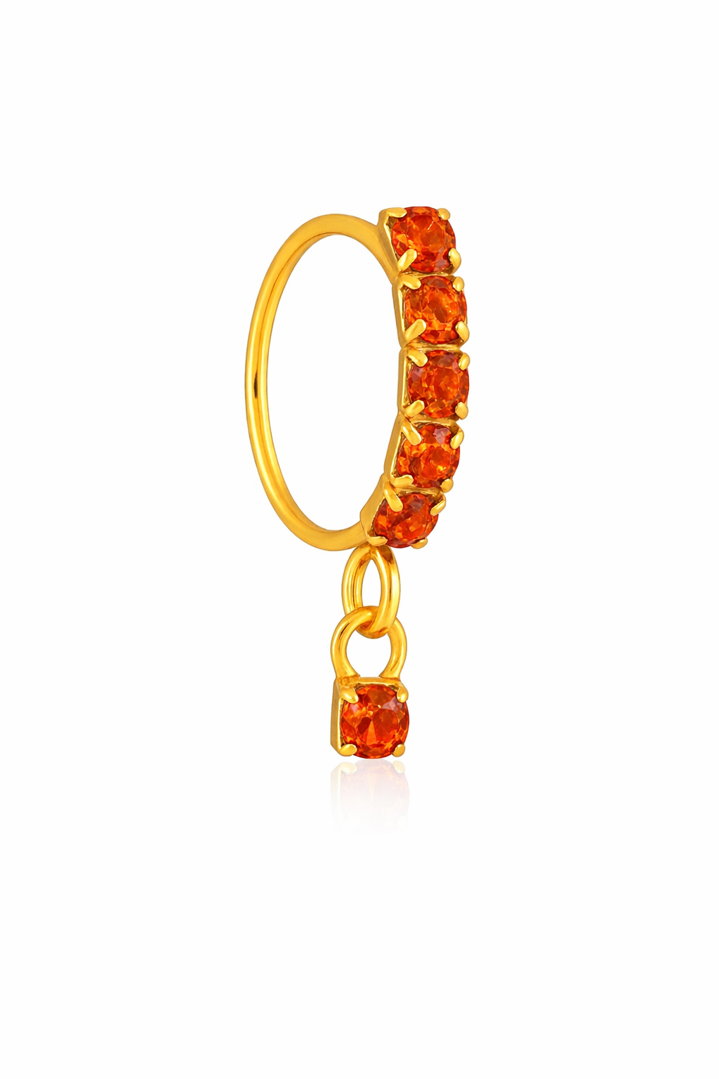 Orange 5 Stone Small Gem Dangle Gold Nose Ring For Pierced Nose