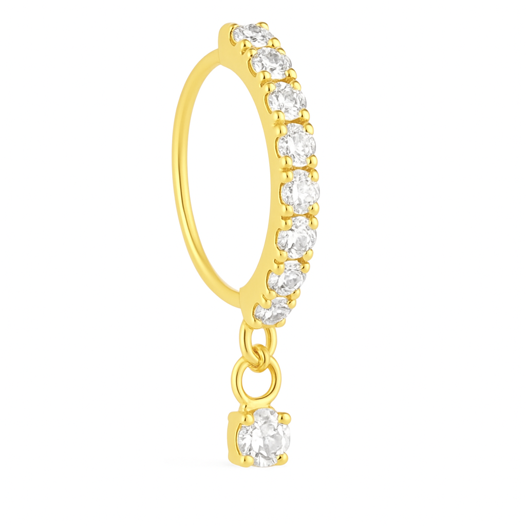 8 Stone Dangle Gold nose ring for a pierced nose
