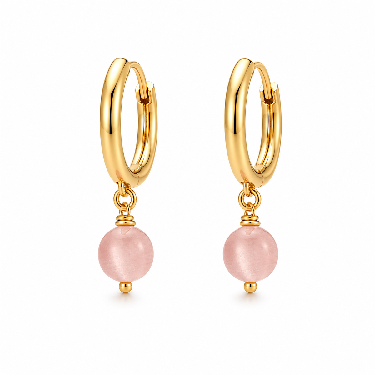 Pink Round Monalisa Bead Gold Hoop Earrings