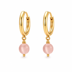Pink Round Monalisa Bead Gold Hoop Earrings