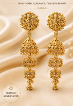 Gold plated Long Ava Jhumka Earring Thick Back Straight Pin