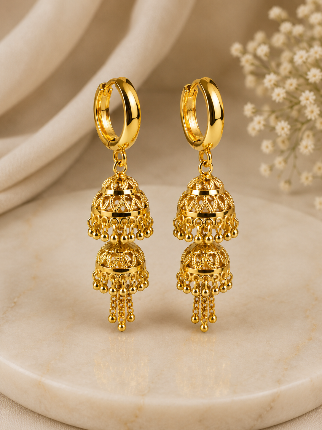 Rani Long Gold-Plated Jhumka Hoop Dangle Earrings