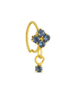 Blue Square Small Gem Dangle Gold Nose Ring For Pierced Nose
