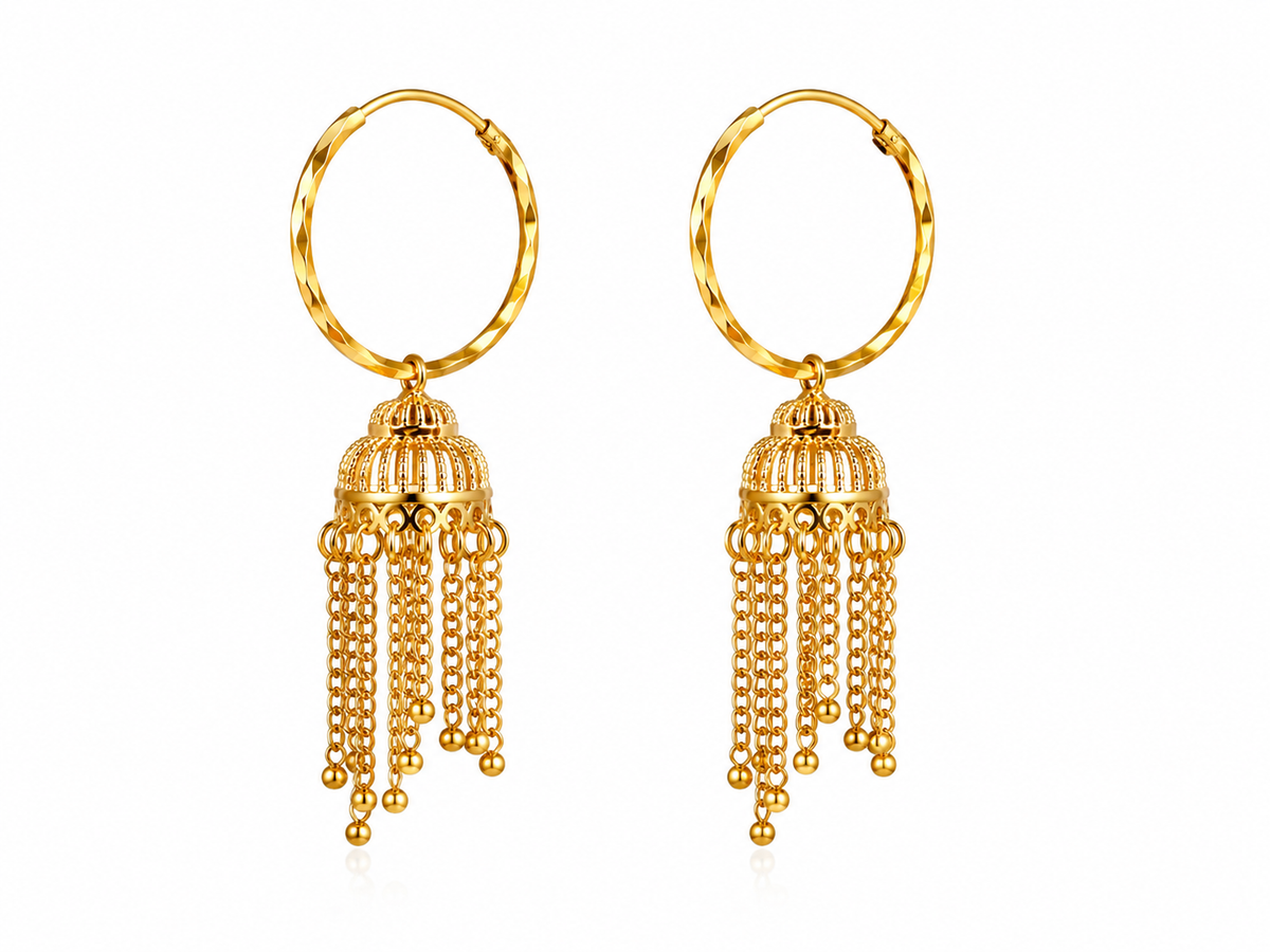 Large Hoop Chain Dangle Gold Plated Earrings