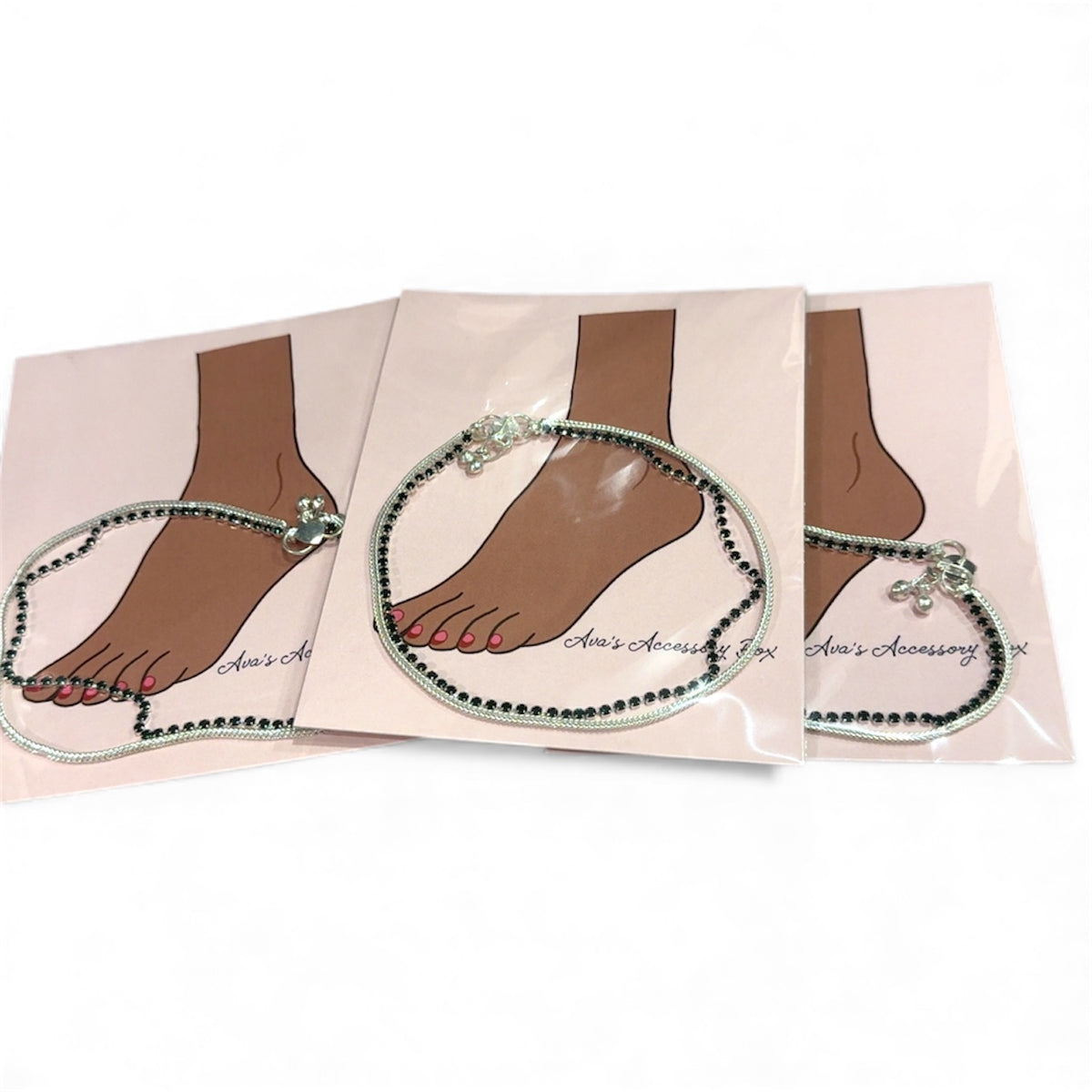 Emerald Green 1 x Silver Anklet Women's Indian Fashion Accessories