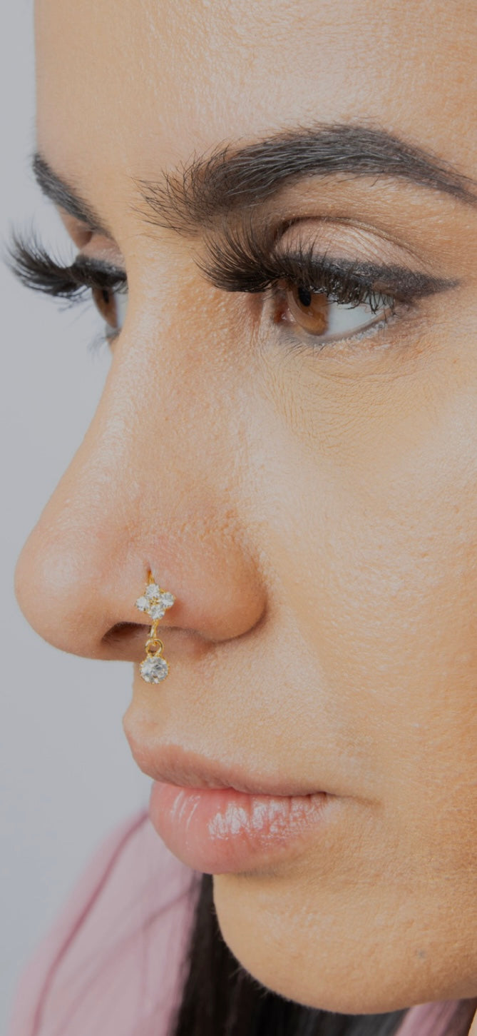 End of Line - Square Large Gem Gold nose ring for pierced nose