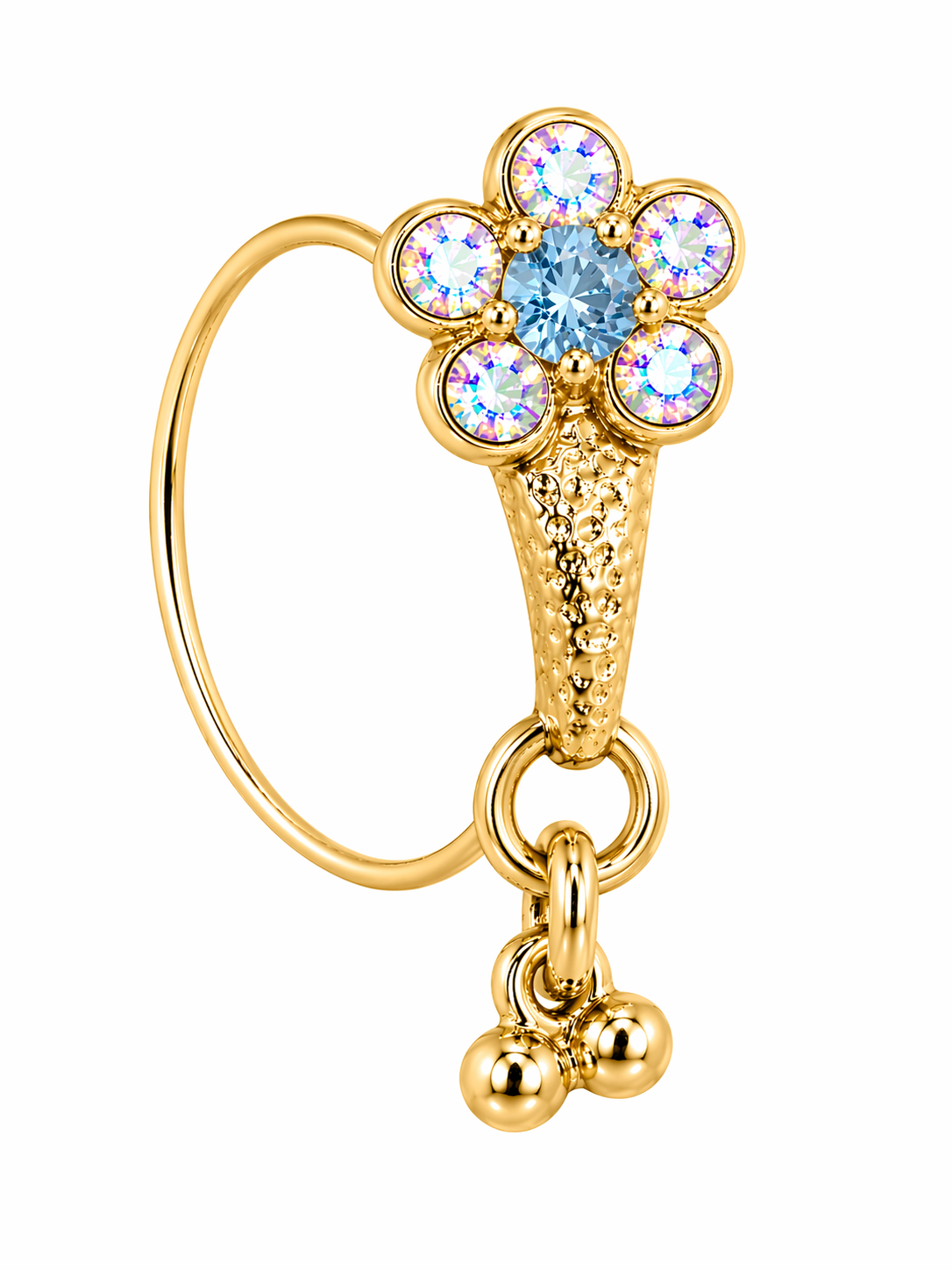 Rainbow Ice Blue Flower Dangle Nose Ring For Pierced Nose