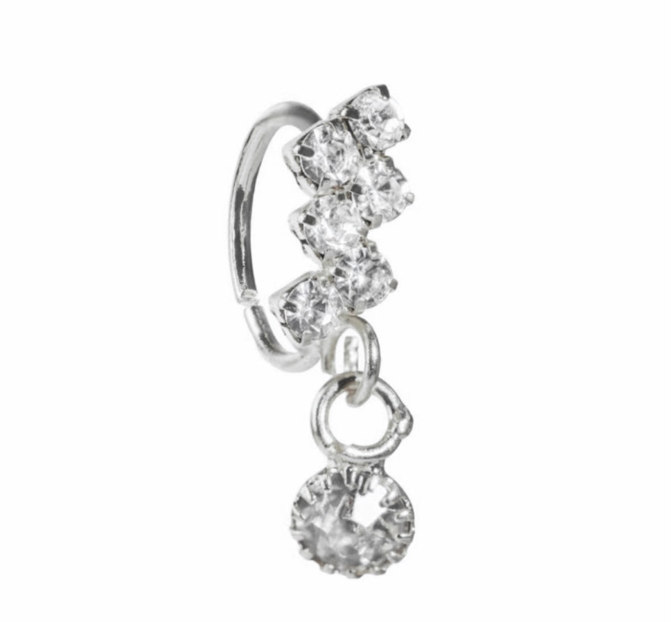 Silver Zig Zag Gem Dangle Nose Ring for pierced nose