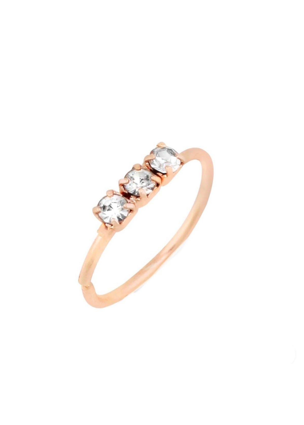3 Stone Rose gold Nose Ring for pierced & non pierced nose