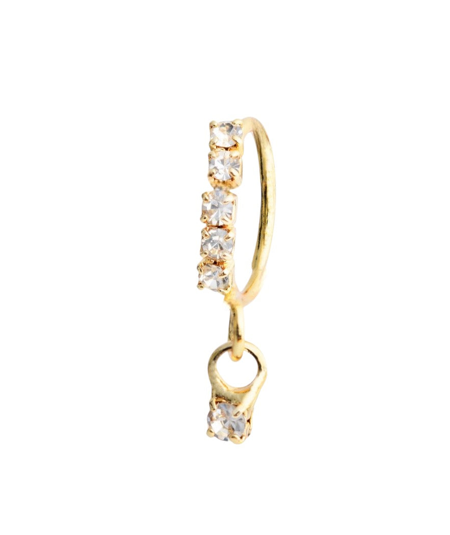 5 Stone Gold Dangle nose ring for pierced nose