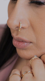 5 Stone Ball Dangle Gold nose ring for pierced nose