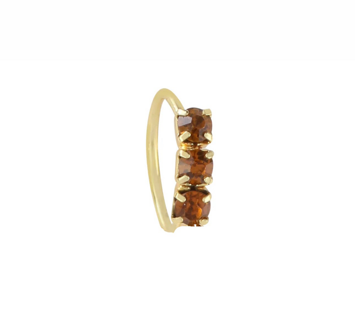 Brown thick 3 stone Gold Nose Ring for pierced and non pierced nose