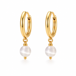 White Round Monalisa Bead Gold Hoop Earrings