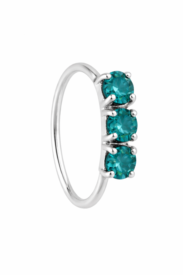 Teal 3 Stone Silver Nose Ring For Pierced And Non Pierced Nose