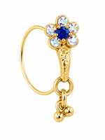 Rainbow Royal Blue Flower Stone Dangle Nose Ring For Pierced Nose