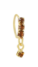 Brown Thick 3 Stone Gold Dangle Nose Ring For a Pierced Nose