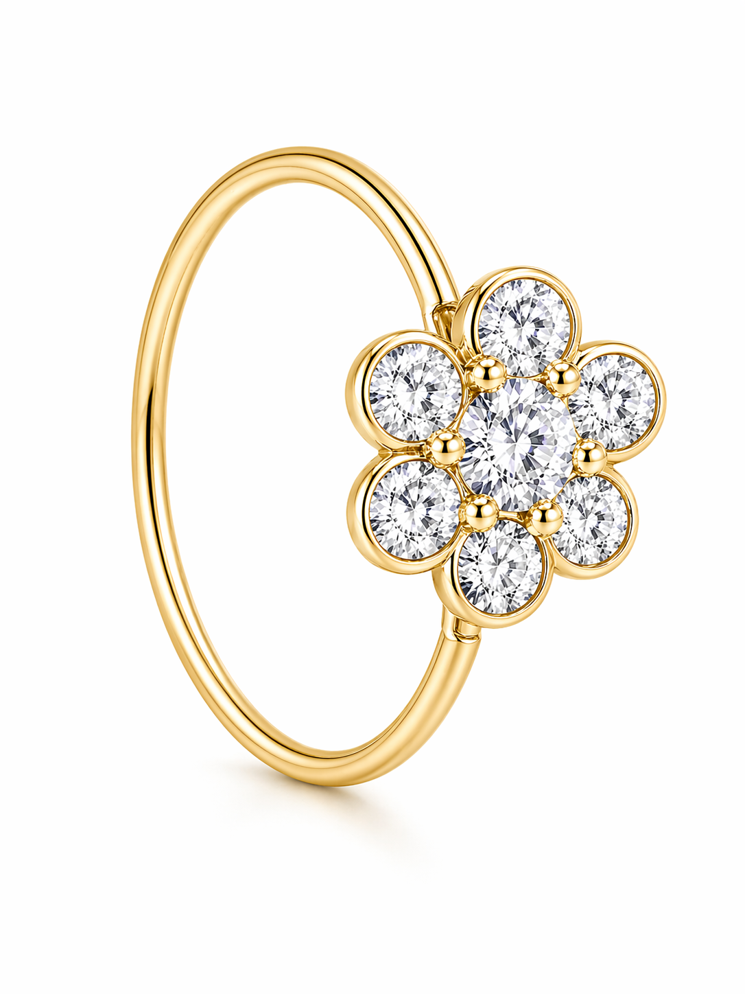 White Stone Flower Nose Ring For Pierced & Non Pierced Nose