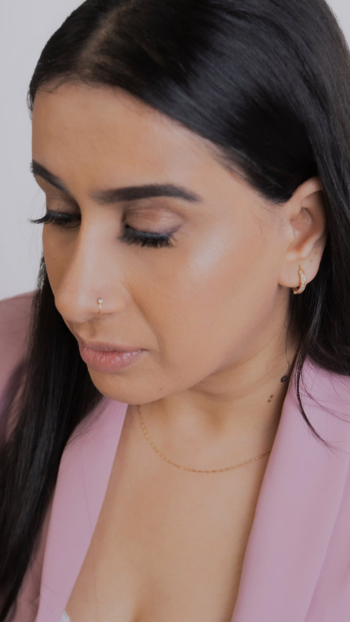 1 stone silver nose ring for pierced and non pierced nose