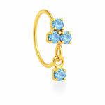 Light Blue 3 Stone Dainty Small Gem Dangle Nose Ring for a pierced nose