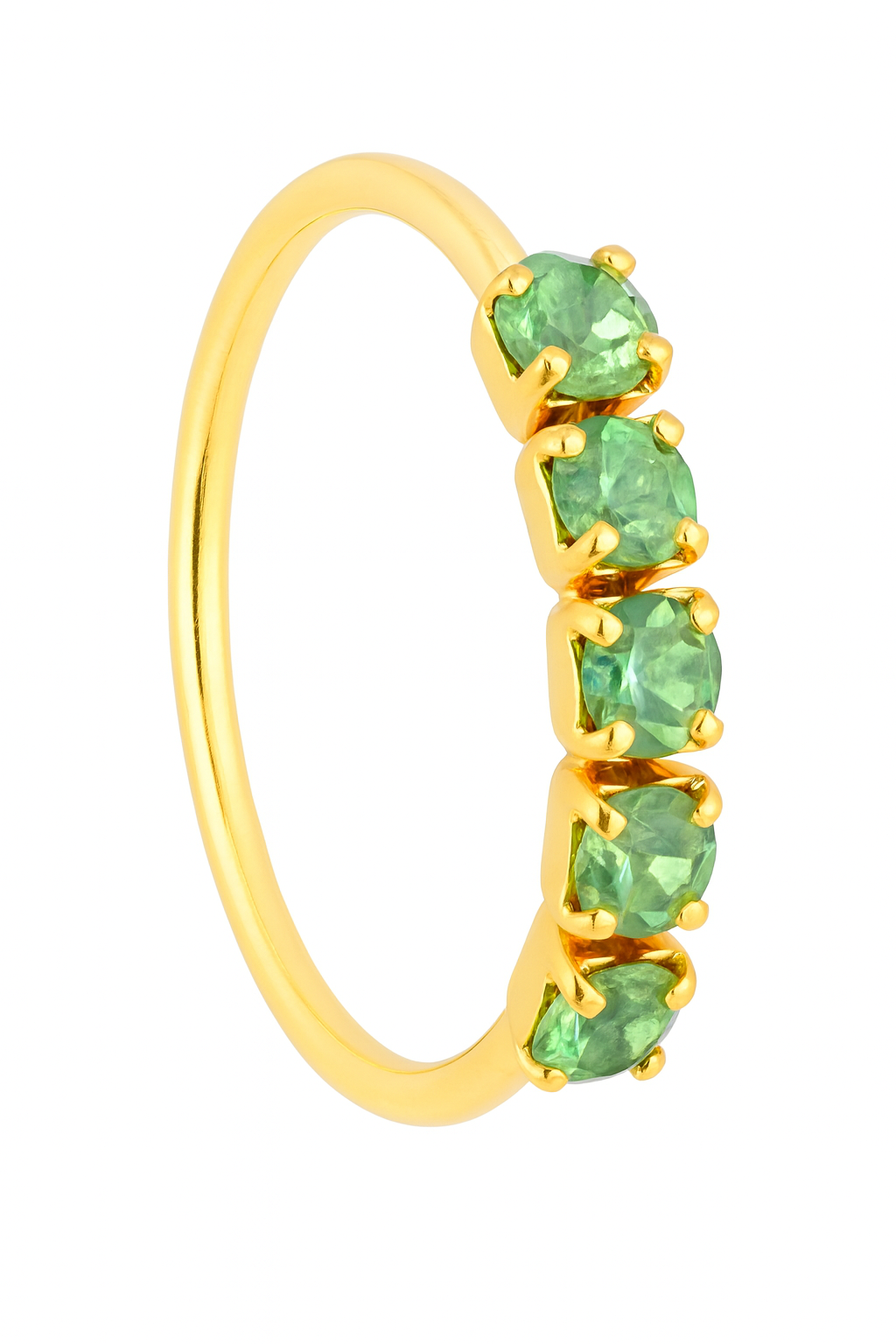 Green 5 Stone Thin Gold Nose Ring for pierced and non pierced nose