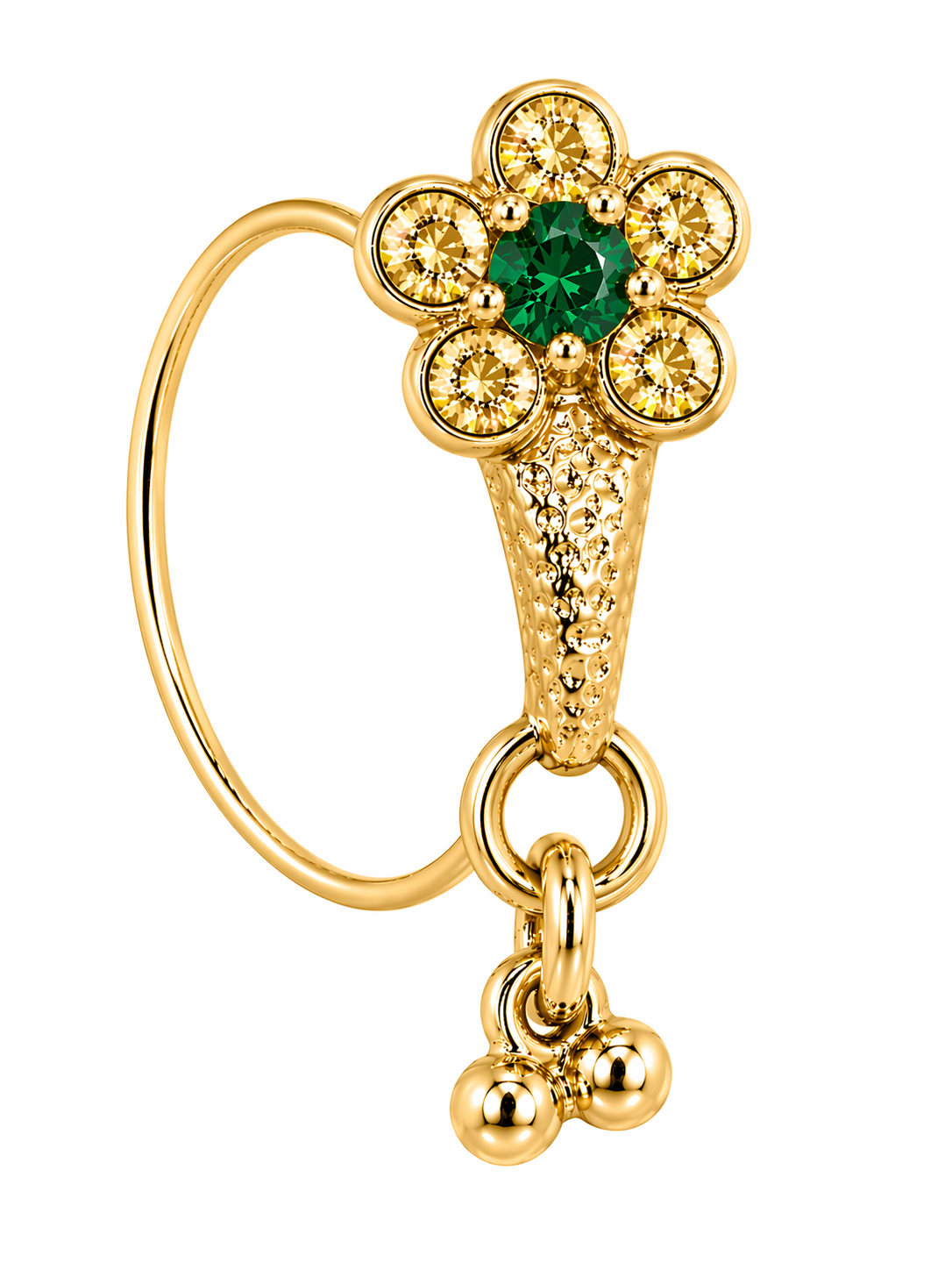Emerald Green Flower Gold Stone Dangle Nose Ring For Pierced Nose