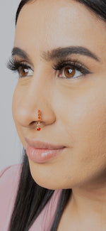 Red Stone Big Gem Dangle Gold Nose Ring for Pierced Nose