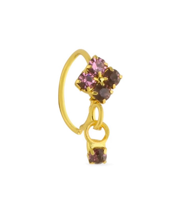 Purple Square Small Gem Dangle Nose Ring For Pierced Nose