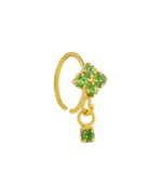 Green Square Small Gem Dangle Gold Nose Ring For Pierced Nose