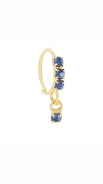 Dark Blue Thick 3 Stone Gold Dangle Nose Ring For a Pierced Nose