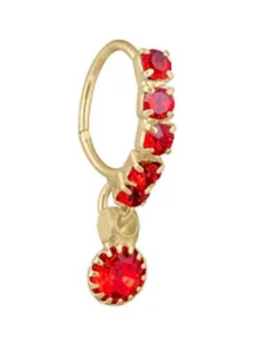 Red Stone Big Gem Dangle Gold Nose Ring for Pierced Nose