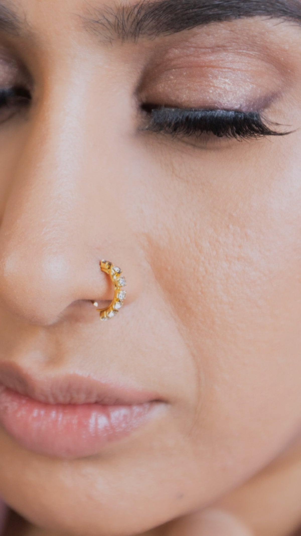 7 Stones thick Gold Nose Ring for pierced & non pierced nose