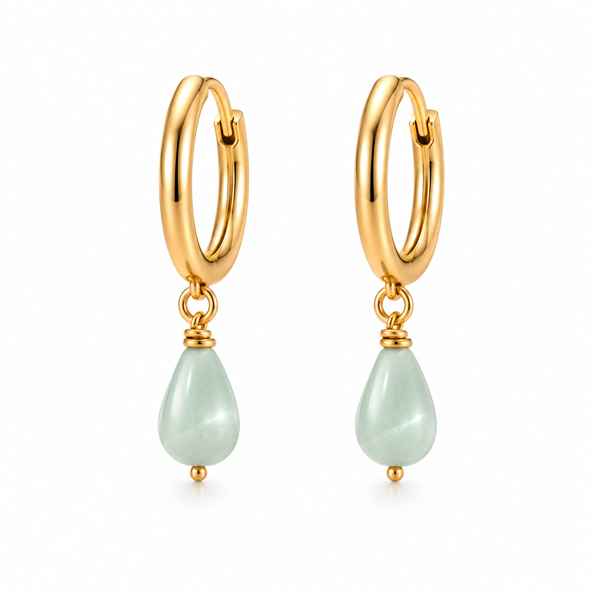 Aqua Tear Drop Monalisa Bead Gold Hoop Earrings