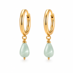 Aqua Tear Drop Monalisa Bead Gold Hoop Earrings