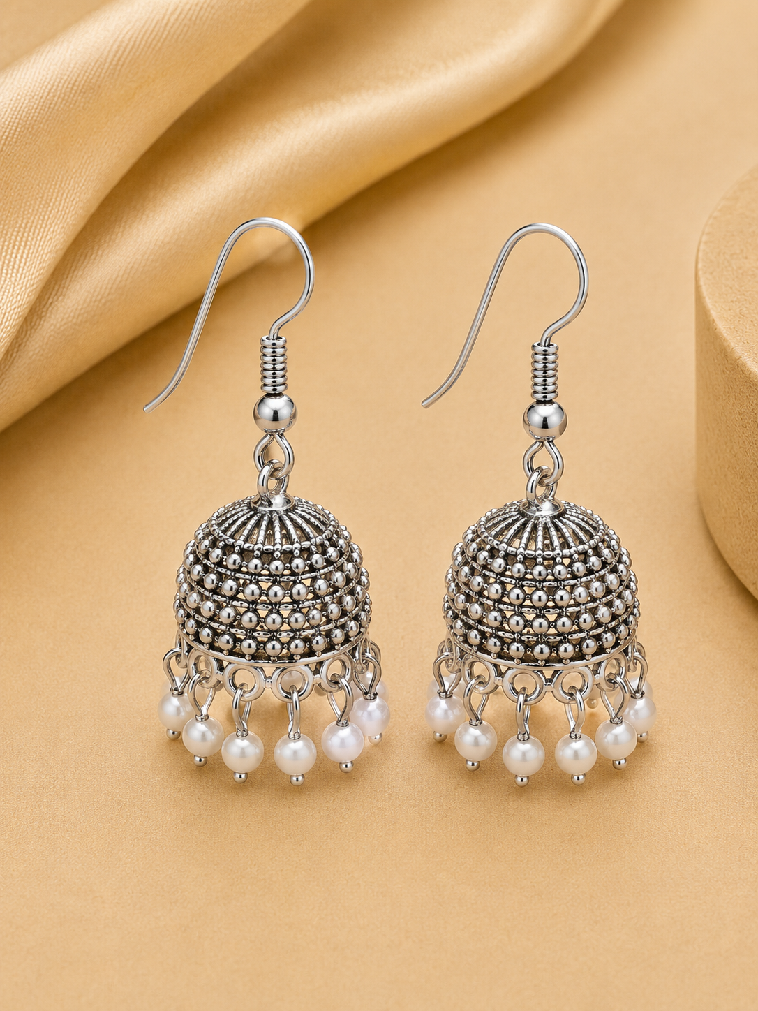 Silver Bead Jhumka