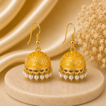 Classic Yellow Hand Painted Jhumka Hook Dangle Earring