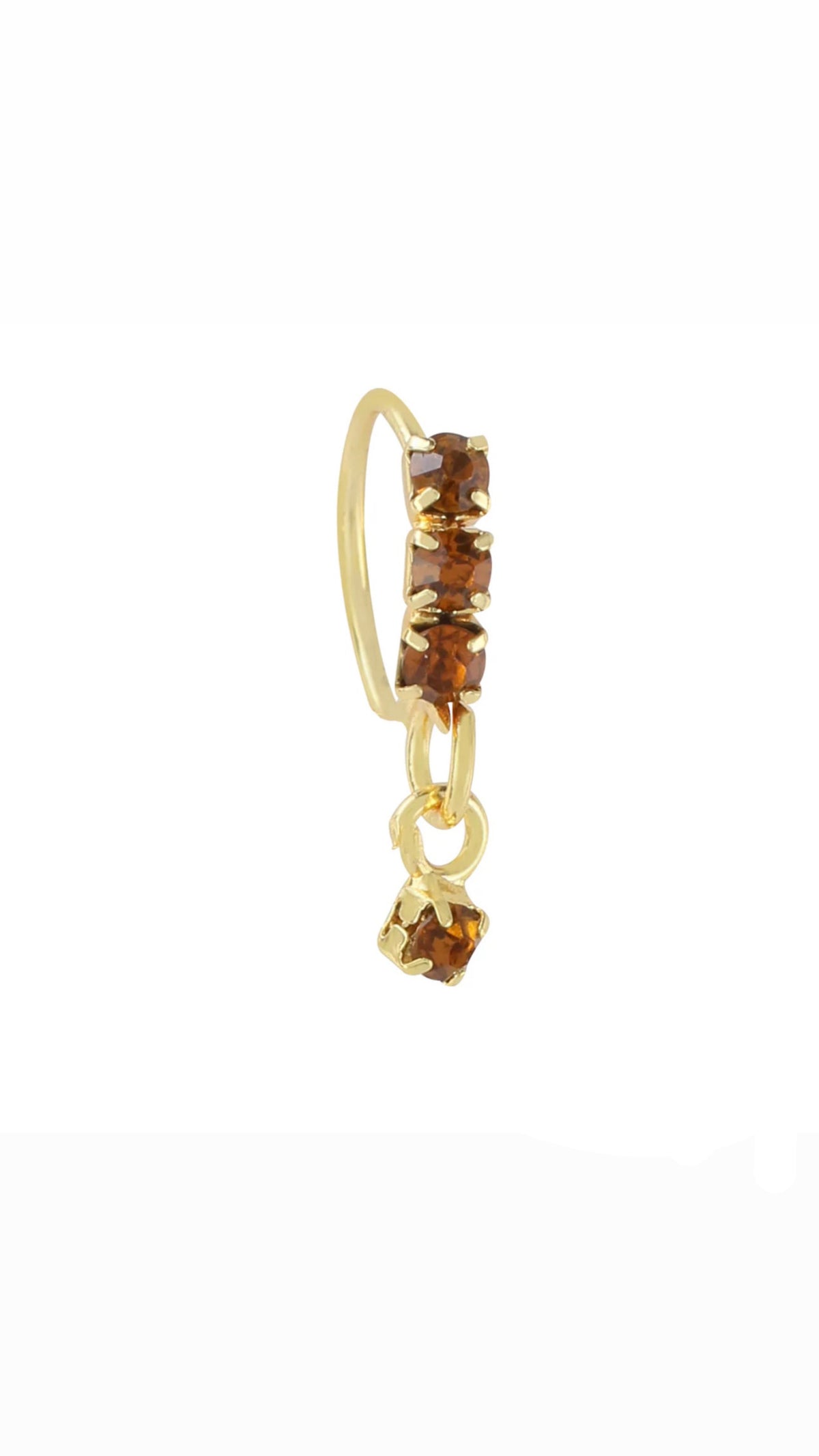 Brown Thick 3 Stone Gold Dangle Nose Ring For a Pierced Nose