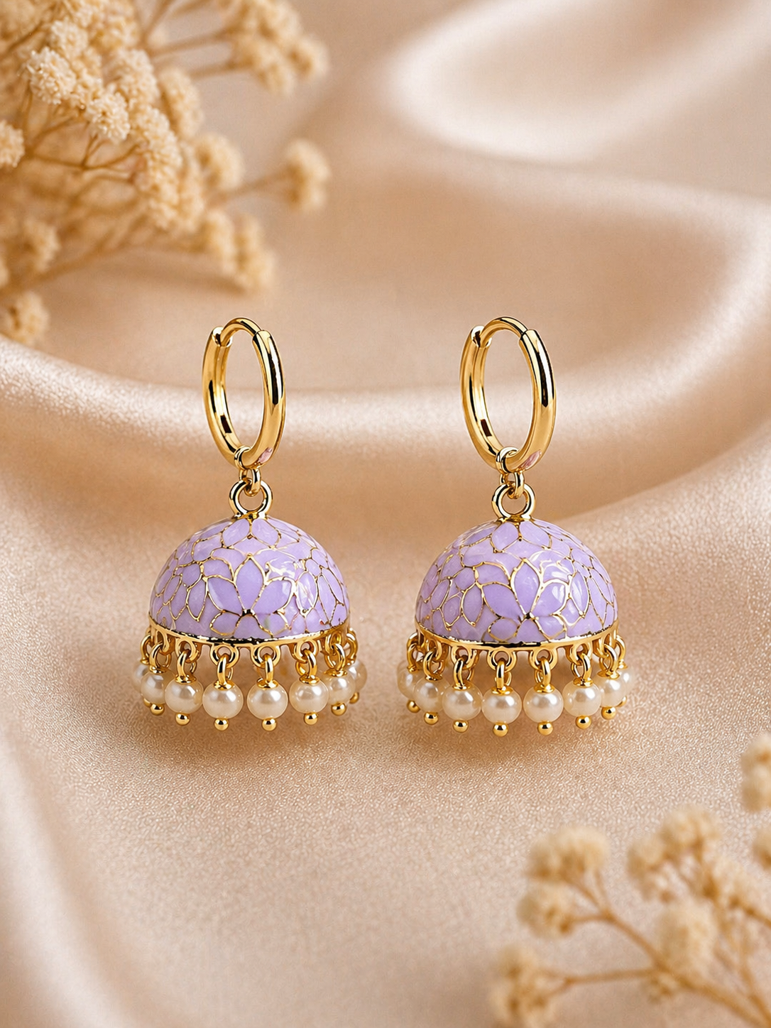 Noor Purple Gold-Plated Jhumka Hoop Dangle Earrings