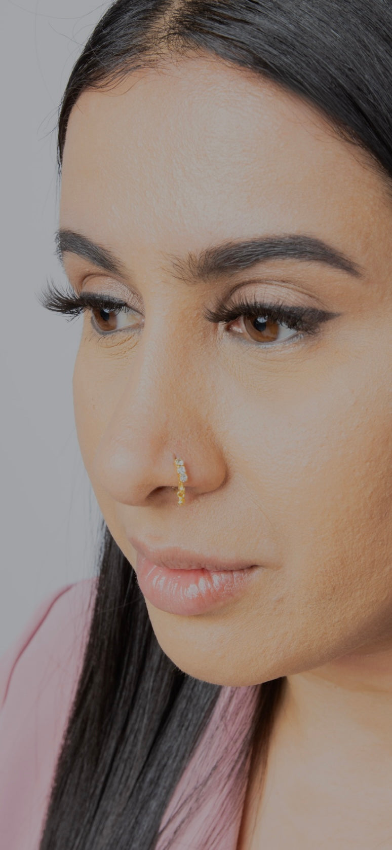 3 Stone Gold Ball Dangle Nose Ring For a Pierced Nose