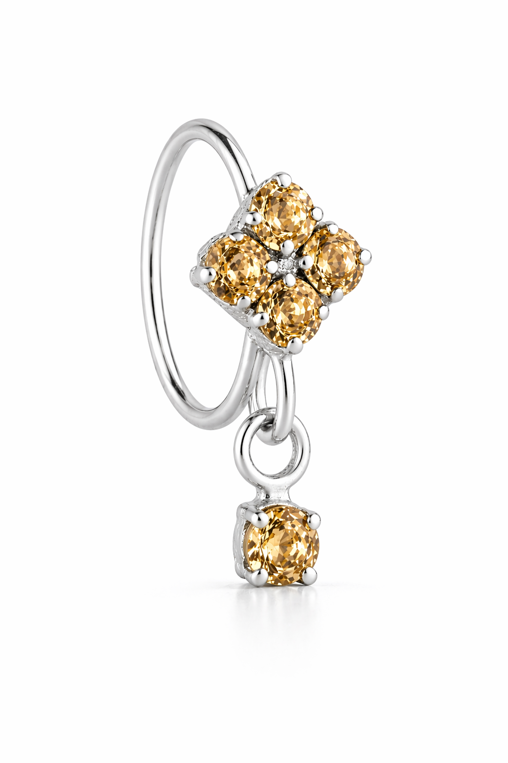 LCD Stone Square Gem Dangle Silver Nose Ring For a Pierced Nose