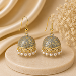 Classic Grey Hand Painted Jhumka Hook Dangle Earring