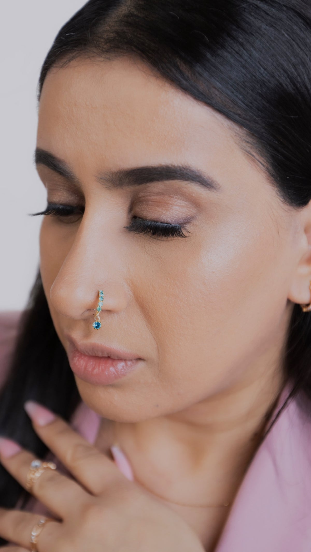 Light Blue Big Gem Dangle nose ring for pierced nose