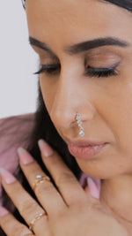 Silver Zig Zag Gem Dangle Nose Ring for pierced nose