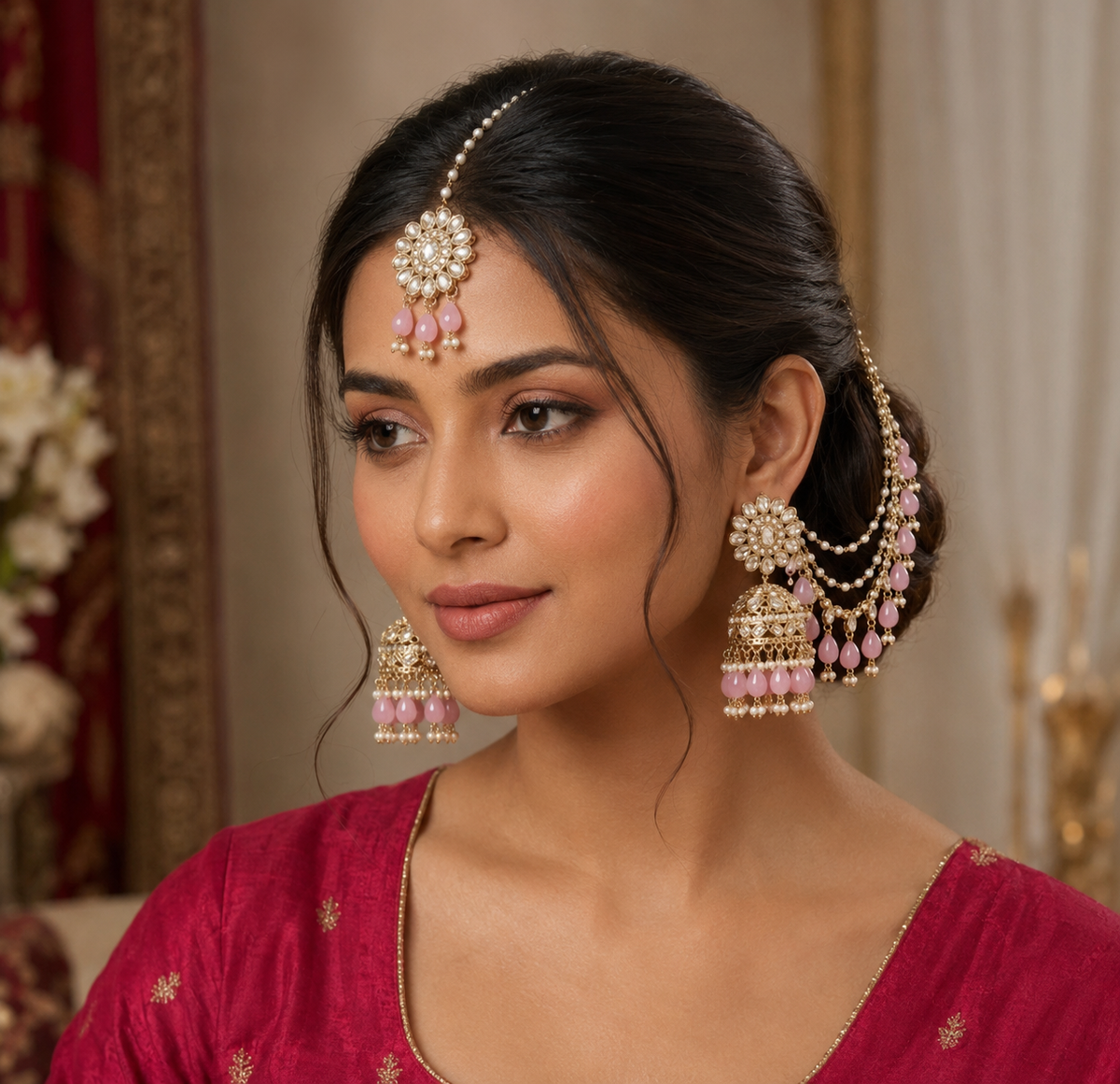 Earring Tikka Set Pink
