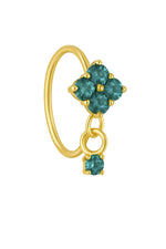 Teal Square Small Gem Dangle Gold Nose Ring For A Pierced Nose
